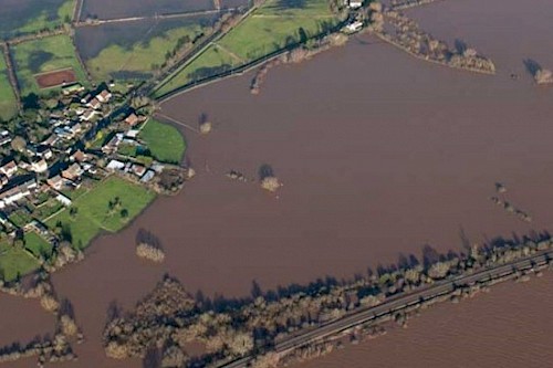An aerial view of flooding around Muchelney, Somerset (c) Historic England, Damian Grady