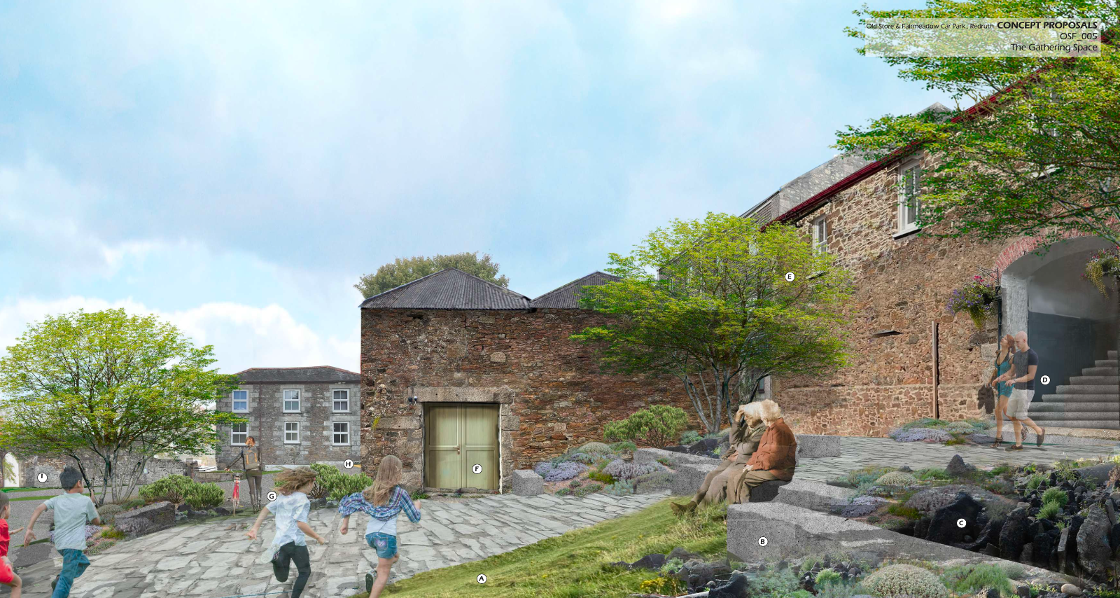 Concept proposal for the Old Market Store and Fair Meadow Car Park, Redruth. Courtesy of Redruth Revival CIC and SEED Landscape Design.