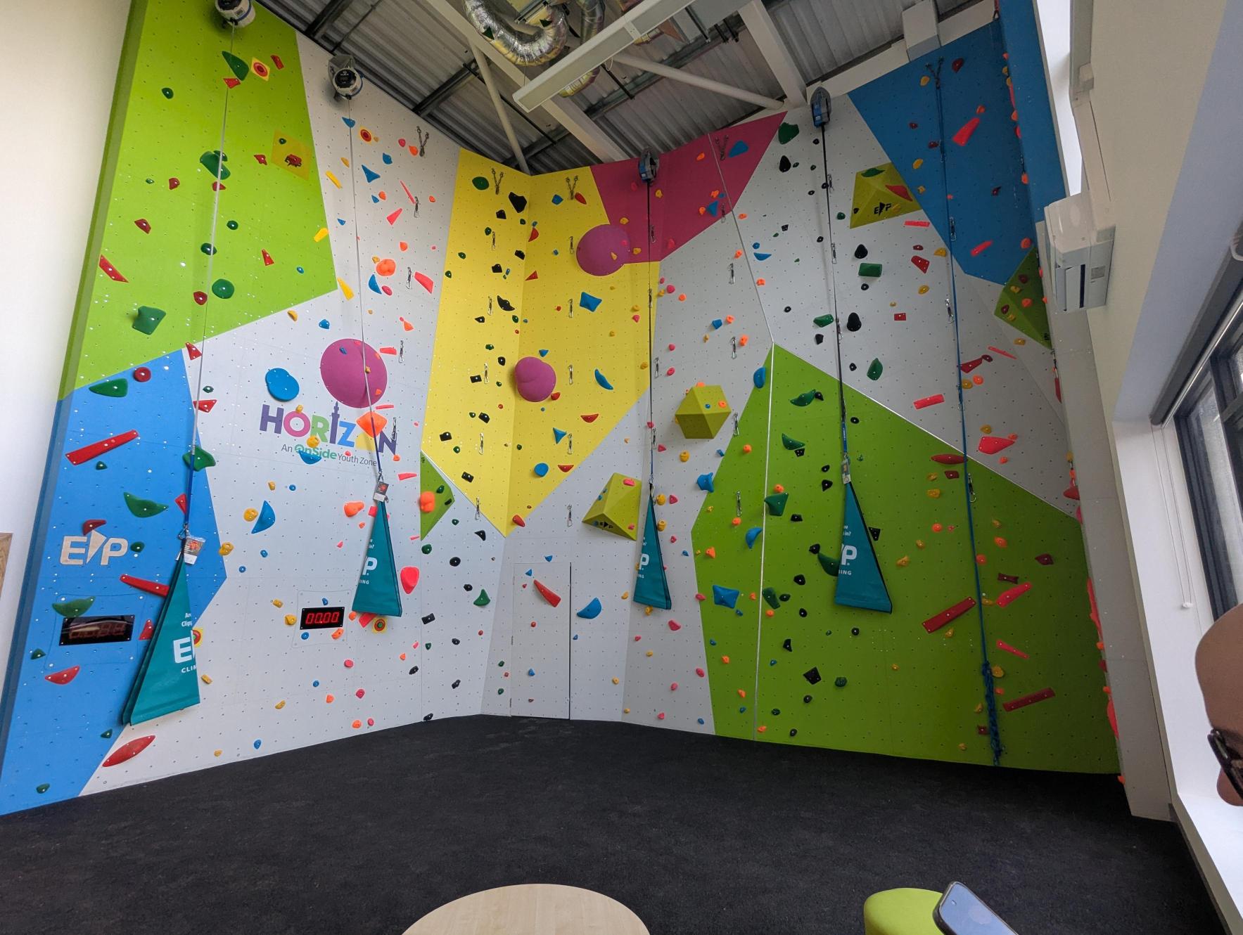 Climbing wall at Horizon Youth Zone. Credit: Horizon Youth Zone.